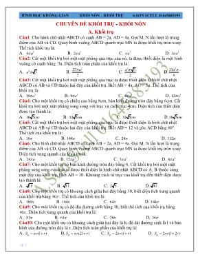 Toán 12 - Chuyên đề khối trụ - Khối nón